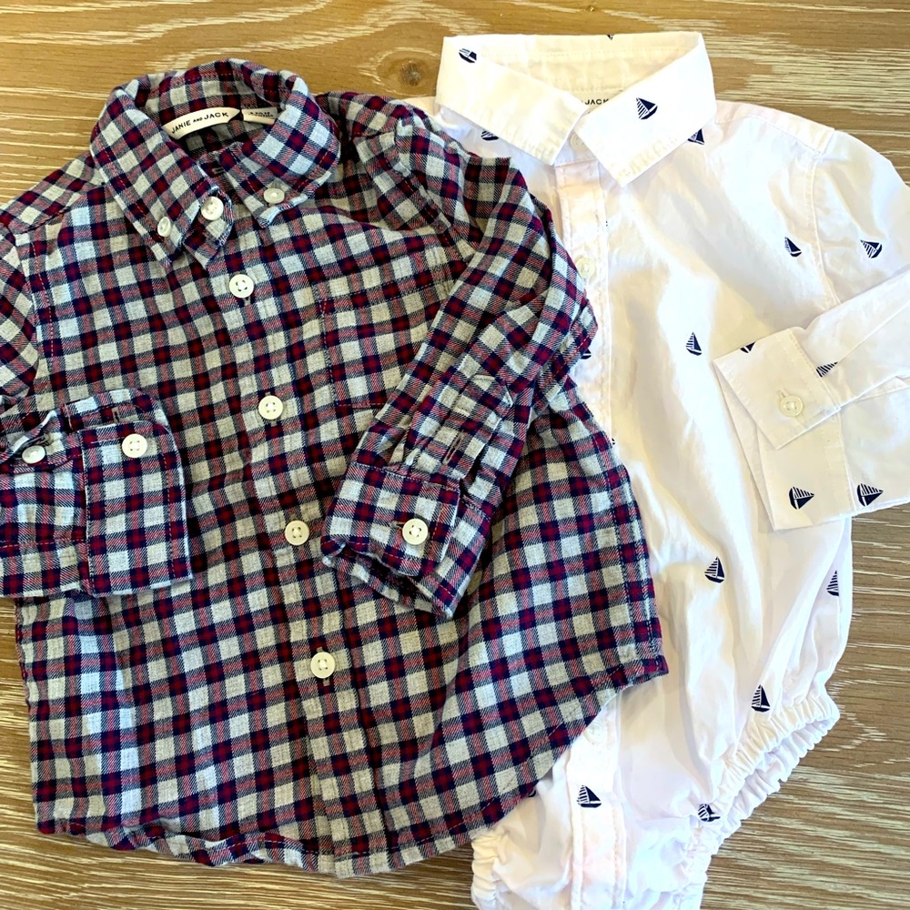 Janie & Jack Bundle (2) - Button Down Shirts - Size 6-12 Months
